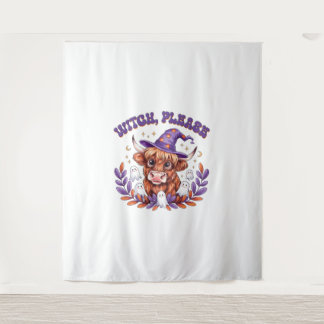 Tapiz Witch Please Highland Cow Halloween