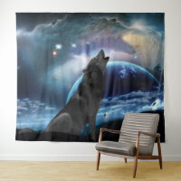 Wolf gritando en la luna