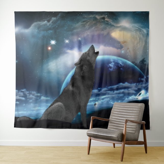 Tapiz Wolf gritando en la luna (In situ (horizontal))