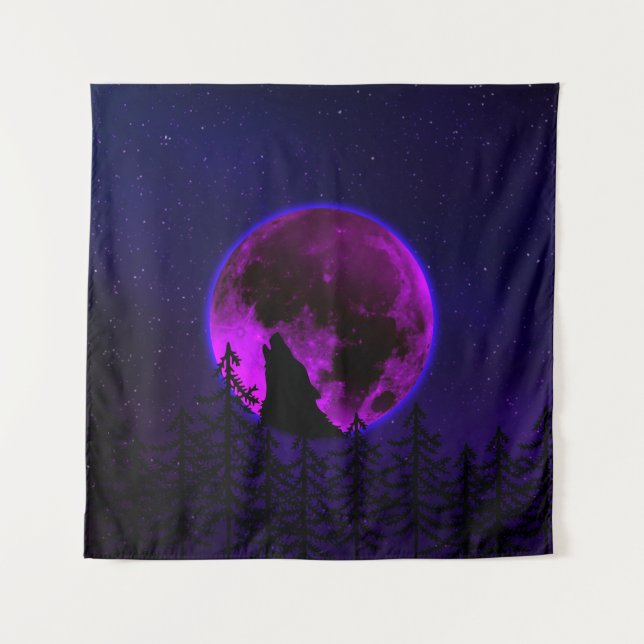 TAPIZ WOLF HOWLING MOON MAGENTA (Anverso)