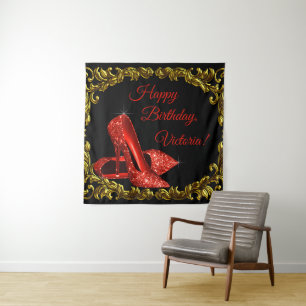 Tapiz Womans Red Black Gold Shoe Birthday Party backdrop
