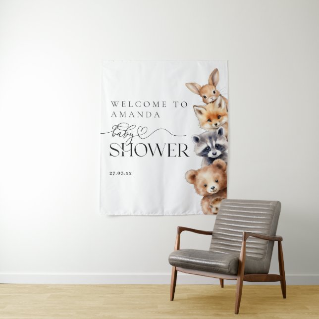 Tapiz Woodland Animals Baby Shower moderno (In situ)