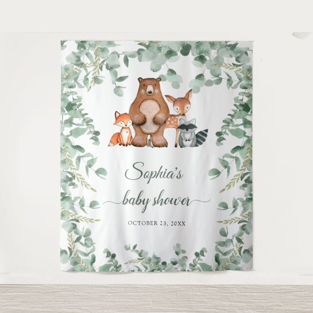 Tapiz Woodland Animals Floral Baby Shower (Anverso)