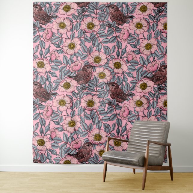 Tapiz Wrens en los rosas (In situ)