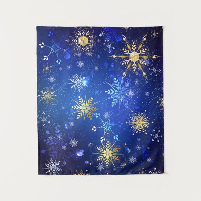 Tapiz XMAS Blue Background with Golden Snowflakes (Anverso)