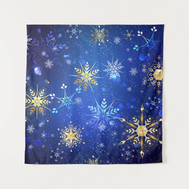 Tapiz XMAS Blue Background with Golden Snowflakes (Anverso)