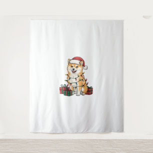 Tapiz Xmas Encendiendo Santa Hat Shiba Inu Navidades de