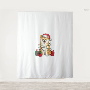 Tapiz Xmas Encendiendo Santa Hat Shiba Inu Perro Navidad