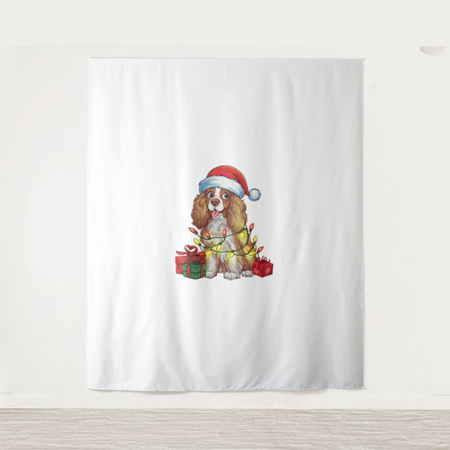 Tapiz Xmas Iluminación Santa Hat Inglés Coonhound Dog Ch (Anverso)