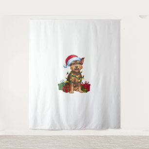 Tapiz Xmas iluminando Santa Hat Chino Creste Perro Crist