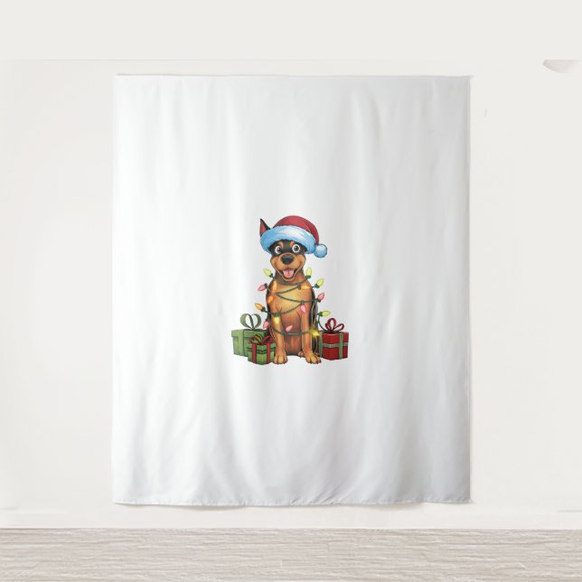 Tapiz Xmas Iluminando Santa Hat German Pinscher Perro Cr (Anverso)