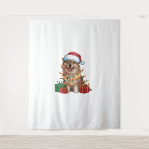 Tapiz Xmas Iluminando Santa Hat Perro Lapphund finlandés