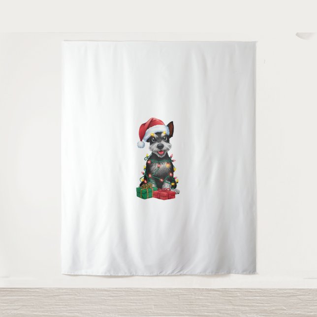 Tapiz Xmas iluminando Santa Hat Perro negro del territor (Anverso)