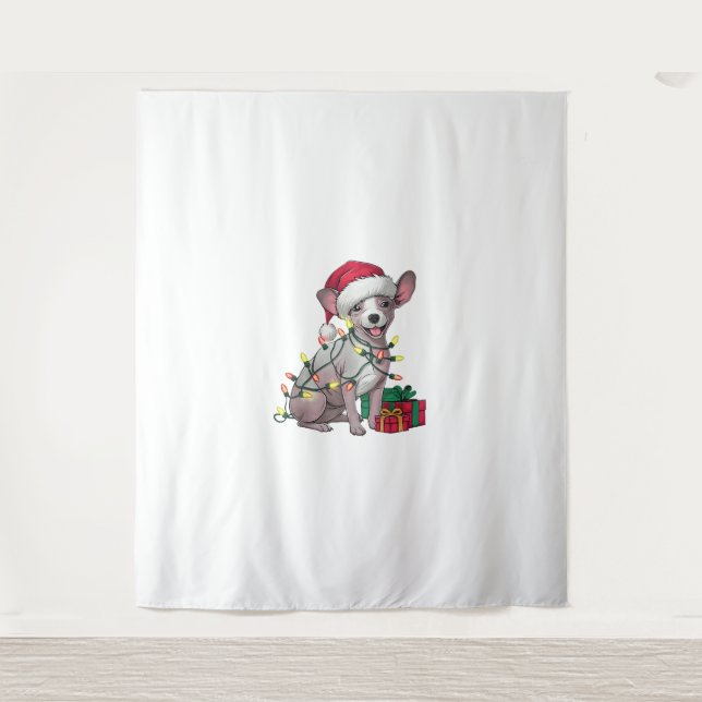 Tapiz Xmas Iluminando Santa Hat Perros sin pelo mexicano (Anverso)