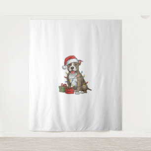 Tapiz Xmas Iluminando Santa Hat Pitbull Terrier Perro Cr