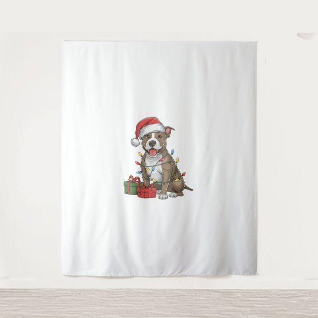 Tapiz Xmas Iluminando Santa Hat Pitbull Terrier Perro Cr (Anverso)