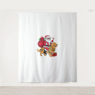 Tapiz Xmas Iluminando Santa Riding Golden Retriever Dog 