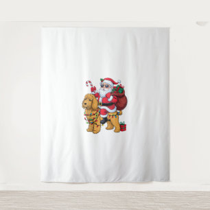 Tapiz Xmas Iluminando Santa Riding Goldendoodle Dog Chri