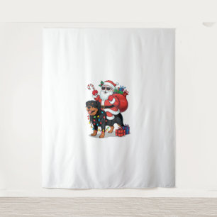 Tapiz Xmas Iluminando Santa Riding Rottweiler Dog Christ