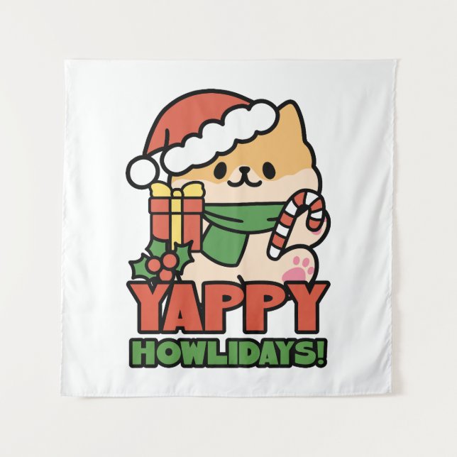 Tapiz Yappy Howlidays - Personalizado de perros Navidade (Anverso)