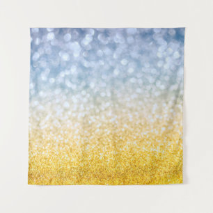 Tapiz Yellow golden and blue bokeh background. Festive c