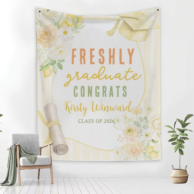 Tapiz Yellow Lemons and Flowers Graduation Tapestry (Subido por el creador)