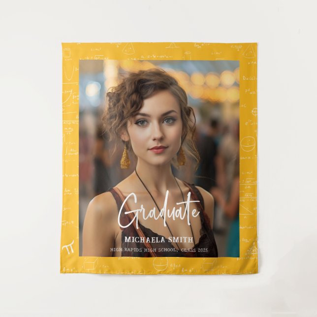 Tapiz Yellow Math Handwritten Script Photo Graduation  (Anverso)