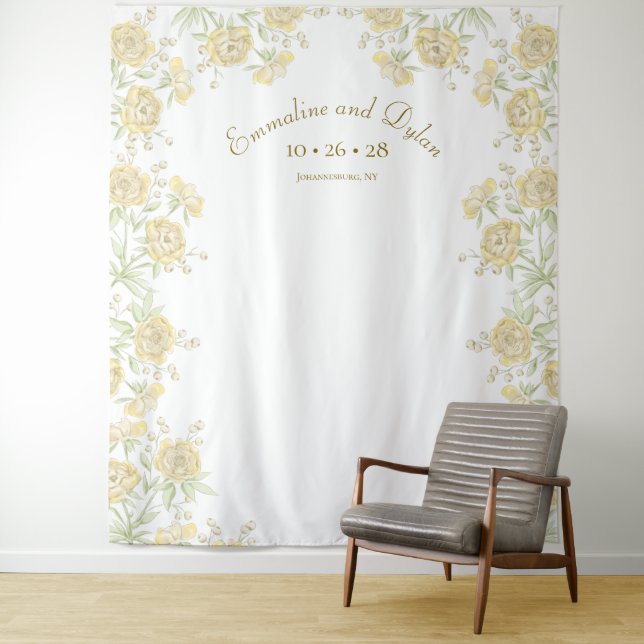 Tapiz Yellow Rose Wedding Photo Backdrop (In situ)