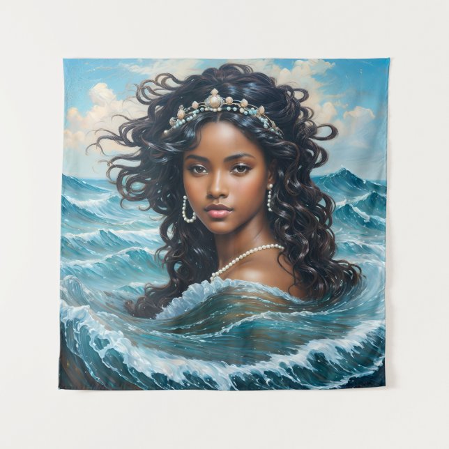 Tapiz Yemaya Orisha Black Woman Princess Art (Anverso)