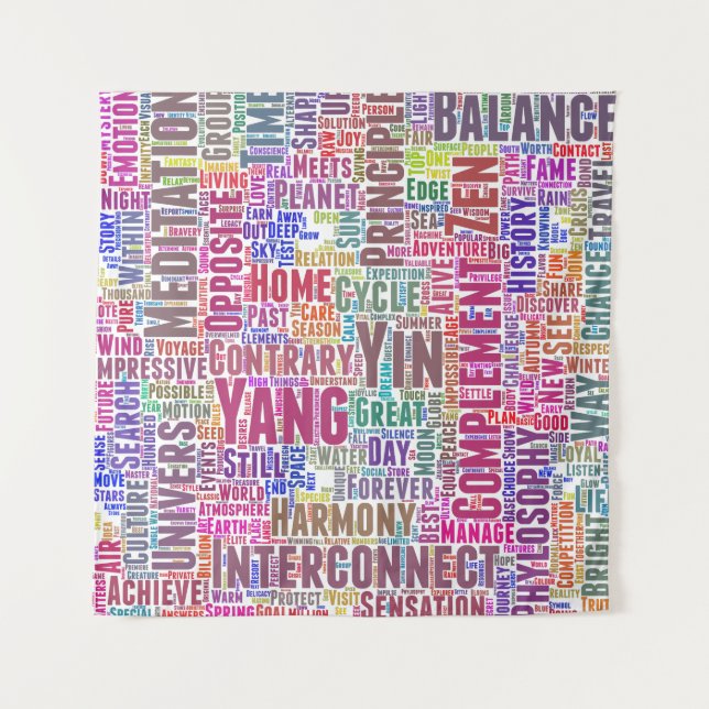 Tapiz Yin Yan Nuage de Mots Textos Interconexión (Anverso)