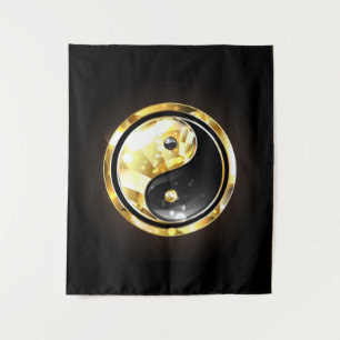 Tapiz Yin Yang dorado en negro
