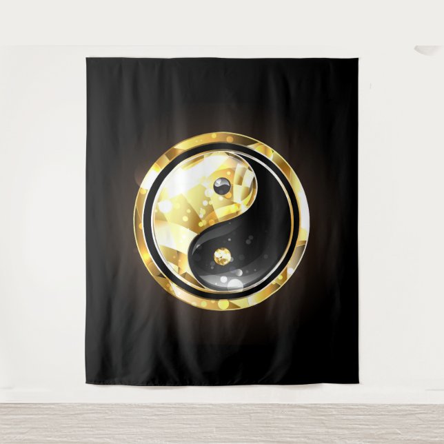 Tapiz Yin Yang dorado en negro (Anverso)