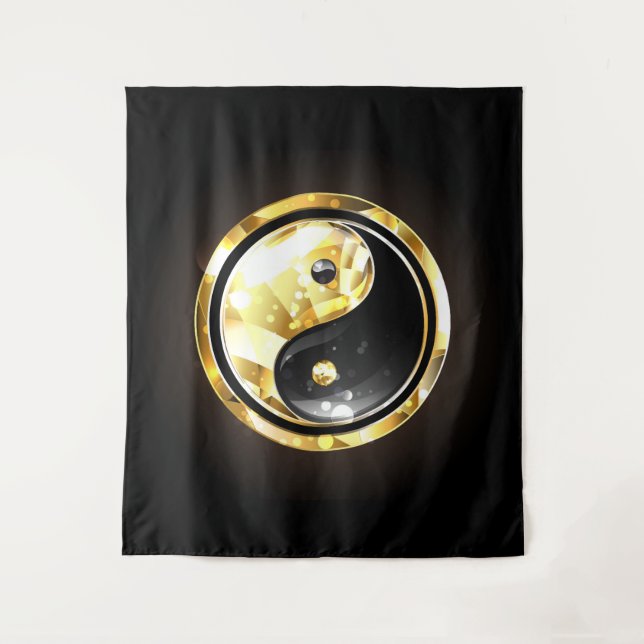 Tapiz Yin Yang dorado en negro (Anverso)