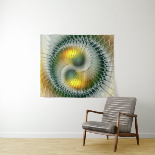 Tapiz Yin Yang Green Yellow Resumen Fractal colorido