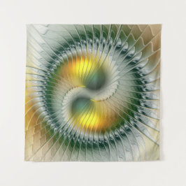 Tapiz Yin Yang Green Yellow Resumen Fractal colorido