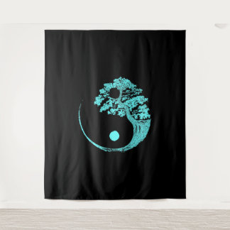 Tapiz Yin Yang Turquoise Blue Bonsai Tree Japonés