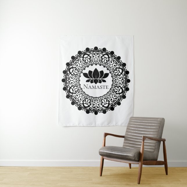 Tapiz Yoga Black Mandala Namaste Lotus (In situ)