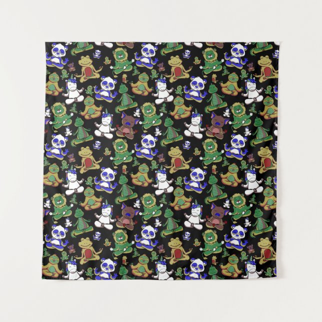 Tapiz Yoga poses pattern | Yoga seamless pattern 45 (Anverso)