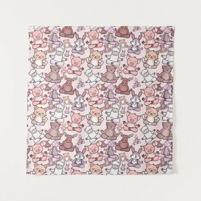 Tapiz Yoga poses pattern | Yoga seamless pattern 48 (Anverso)