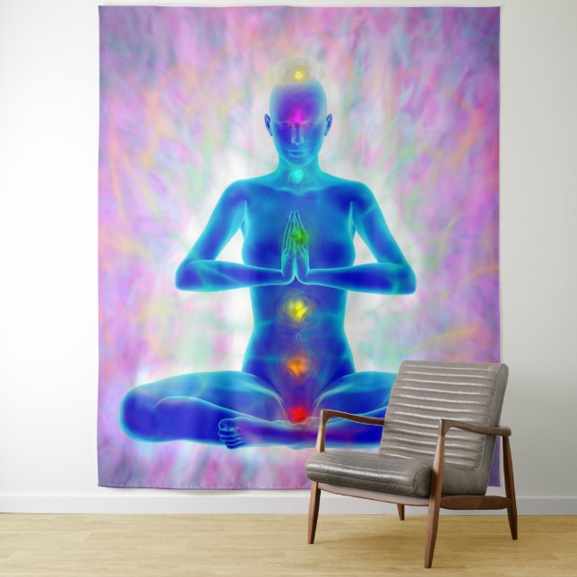 Tapiz yogi, yoga, sistema chakra, energía, chi, aura, sa (In situ)