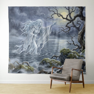 Tapiz Yuki-onna vagando por el lago helado