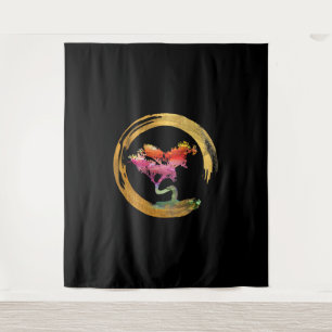 Tapiz Zen Bonsai Tree Japonés Círculo Enso Arte Asiático