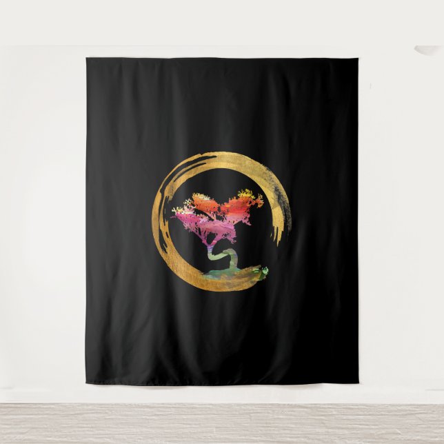 Tapiz Zen Bonsai Tree Japonés Círculo Enso Arte Asiático (Anverso)