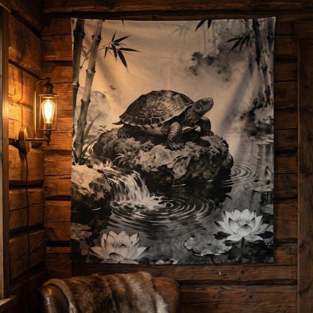 Tapiz Zen Turtle Tapestry | Lotus Pond Ink Art  (Subido por el creador)
