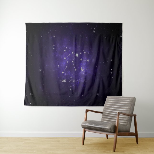 Tapiz Zodiac Purple Aquarius | Horoscopio astrológico (In situ (horizontal))