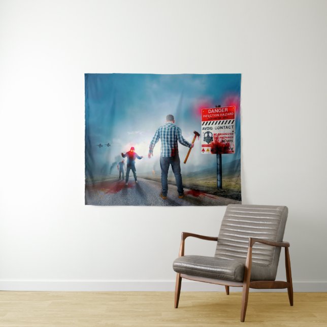 Tapiz Zombis de los alegres ojos brillantes de Halloween (In situ (horizontal))