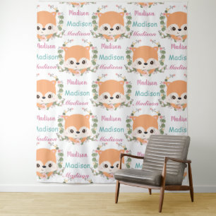 Tapiz Zorrito Floral Bebé con Nombre Personalizado Patró