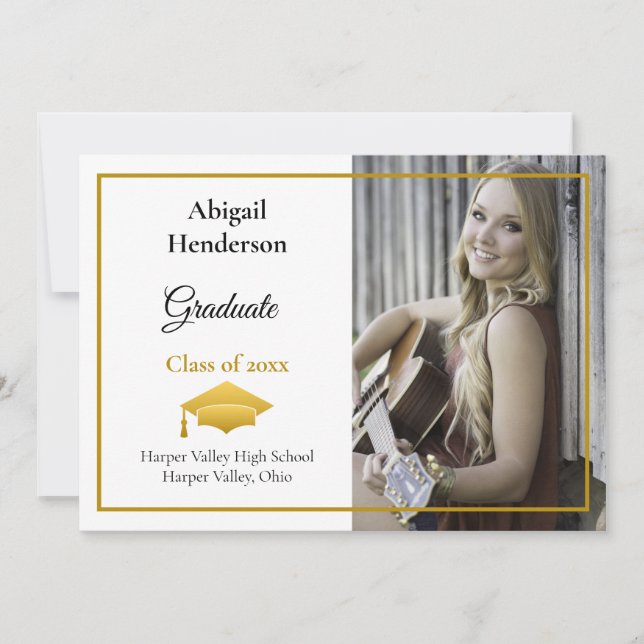 Tapón de oro y foto de Invitación de graduación (Anverso)