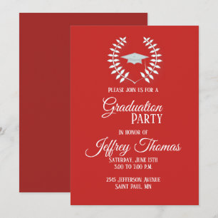 Tapón rojo y hojas Invitación de grado 5" x 7"