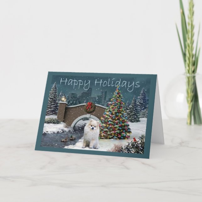 Tarde de la tarjeta de Navidad de Pomeranian (Anverso)